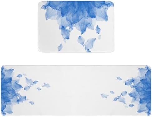 Blue Ombre Kitchen Rugs - Absorbent Comfortable Durable Non-Slip Mats