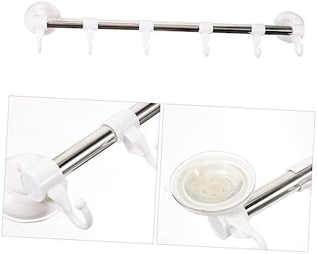 Wall Mount Adjustable Towel Rack with Hooks and Suction Cup