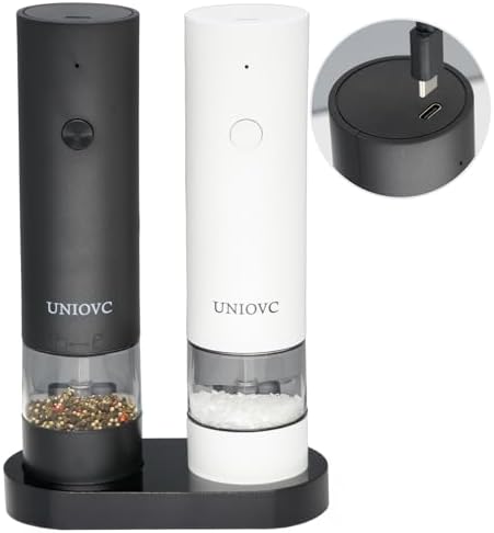 UNIOVC Electric Salt and Pepper Grinder Set with Adjustable Coarseness