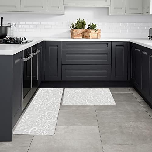 Libaoge Set of 2 Christmas Silver Pattern Kitchen Mats