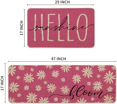 Artoid Mode Pink Daisy Hello Sunshine Kitchen Mats Set of 2
