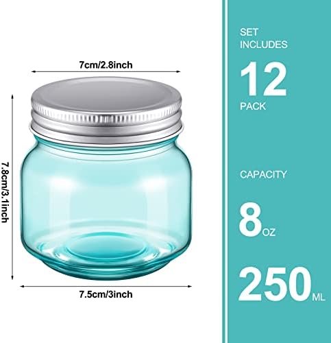 Gueevin 12 Pcs Blue Mason Jars with Airtight Lids and Bands
