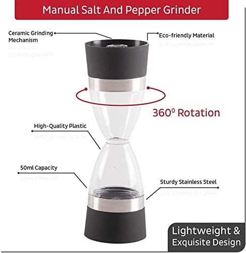 SAHKGYE Double Head Salt Pepper Mill Set with Ceramic Rotor Adjustable Coarseness