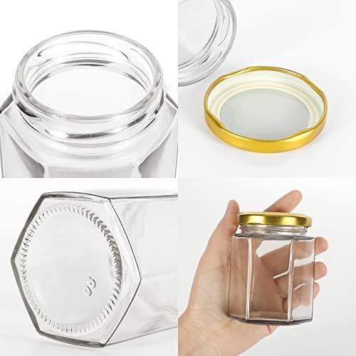 Keketin Hexagonal Glass Jam Jars with Gold lids 6oz 30Pack Preserving Storing