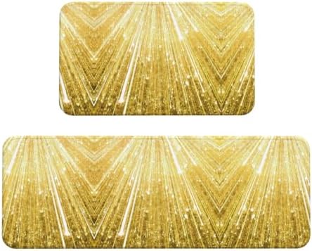 Gold-Bling Print 2-Piece Kitchen Rugs Set Non-Slip Soft