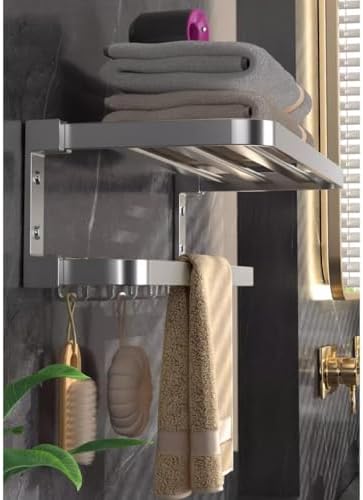 Bright Silver Folding Towel Rack Space Aluminum Wall Mounted