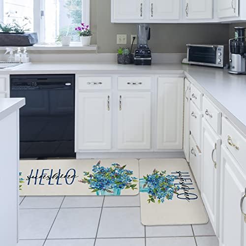 Carosoffe Blue Flower Kitchen Rugs 2-pc Set