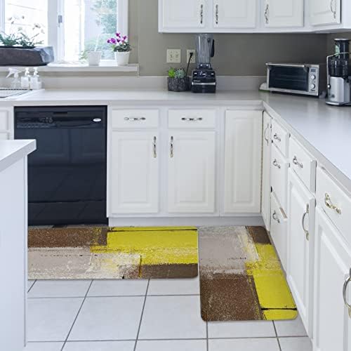 Carosaffe Yellow Brown Grey Kitchen Rugs Set 2-Pack