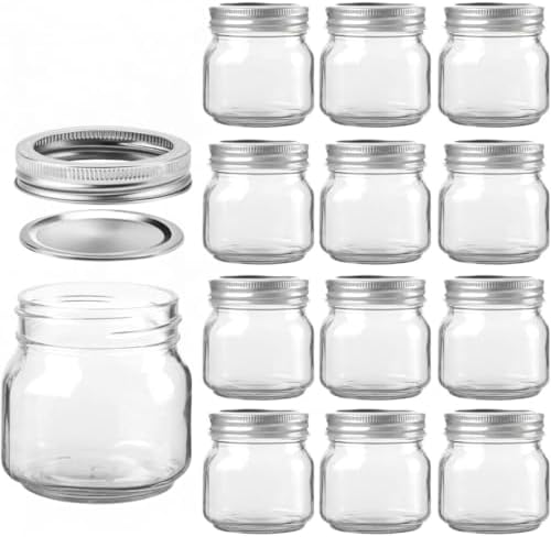 JOJAN Premium Wide Mouth Glass Jars with Airtight Lids - 8oz Pack of 12