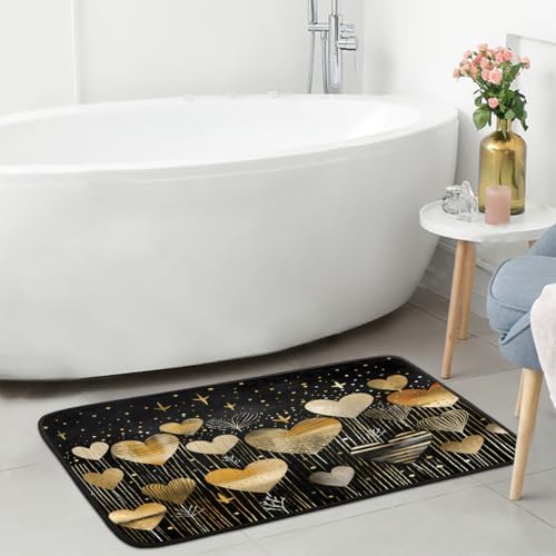 Valentines Day Gold Hearts Kitchen Rug