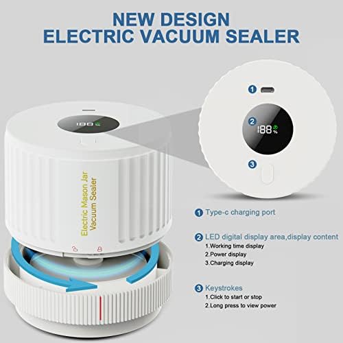 Electric Mason Jar Vacuum Sealer Cordless White