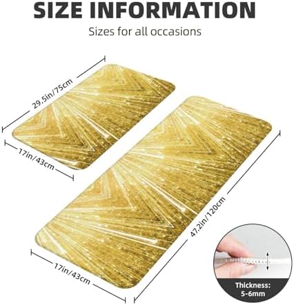 Gold-Bling Print 2-Piece Kitchen Rugs Set Non-Slip Soft