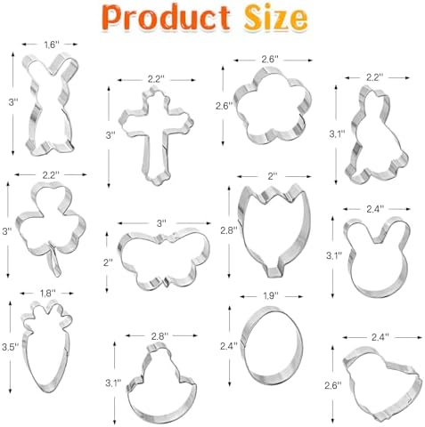 12Pcs Easter Cookie Cutters Set Stainless Steel