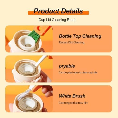 3-in-1 Cup Lid Gap Cleaning Brush for Baby Bottles Sports Cups More