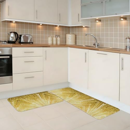 Gold-Bling Print 2-Piece Kitchen Rugs Set Non-Slip Soft