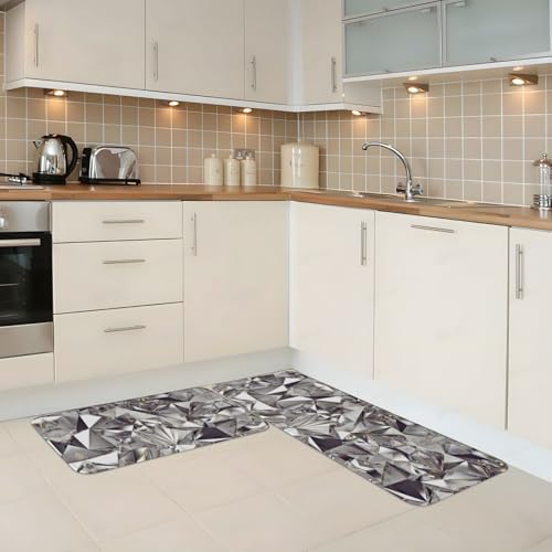 Glitter Abstract Diamond Crystal Pattern Christmas Kitchen Rugs Set of 2