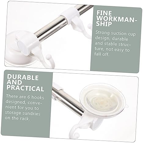 Wall Mount Adjustable Towel Rack with Hooks and Suction Cup