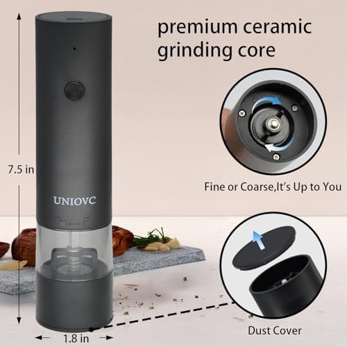 UNIOVC Electric Salt and Pepper Grinder Set with Adjustable Coarseness