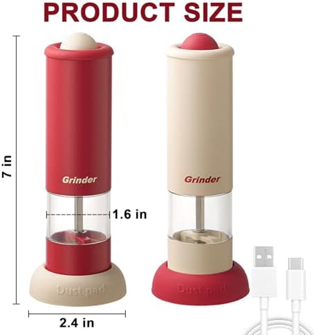 Electric Salt and Pepper Grinder Set USB Rechargeable Adj Coarseness Cute Kitchen Gadgets