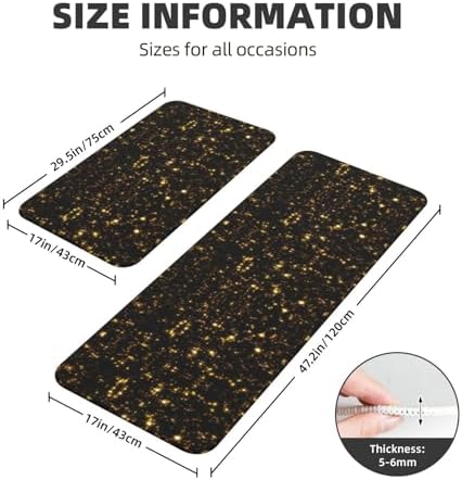 Gold Black Kitchen Floor Mat 2 Set Non-Slip Absorbent