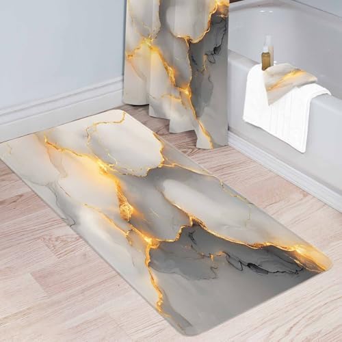 Chucoco Kitchen Rugs Scratch-Resistant Area Runner with Gradient Marble Texture