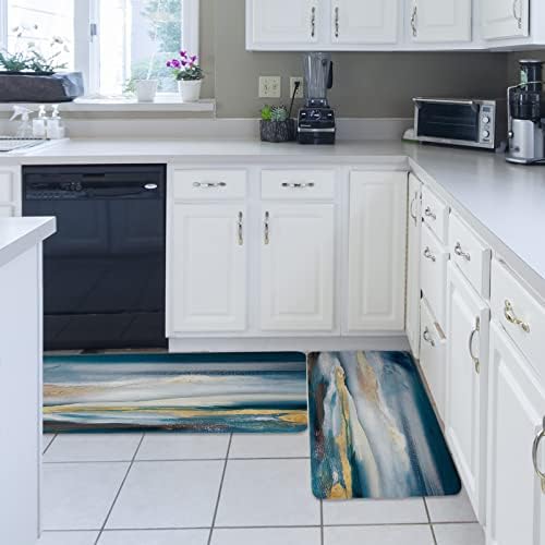 Blue Grey Kitchen Rug Set 2PCS Non-Slip