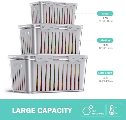 Fruit Containers 3-Piece Set with Colander for Fridge