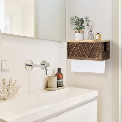 Wood Paper Towel Holder Wall Mount with Lid