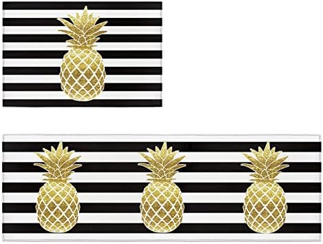Vibrant Kitchen Rug Set - Yellow Pineapple Geometric Design