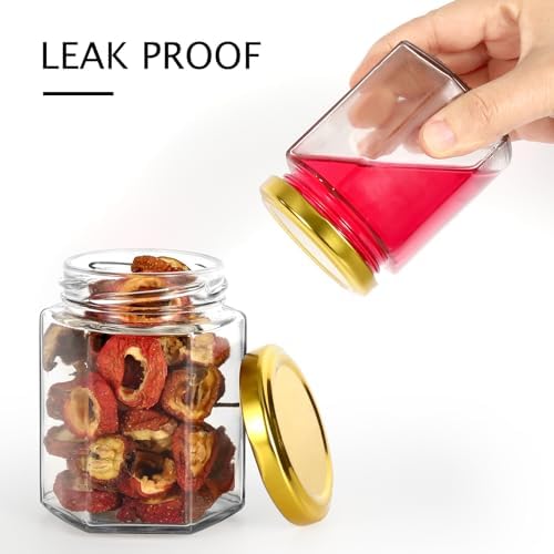 Keketin Hexagonal Glass Jam Jars with Gold lids 6oz 30Pack Preserving Storing