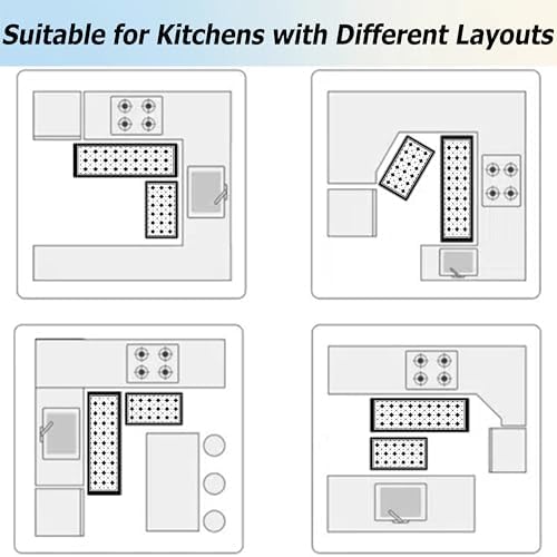 Artnice Kitchen Mat 2 PCS Black White Plaid Cushioned Anti Fatigue Rug