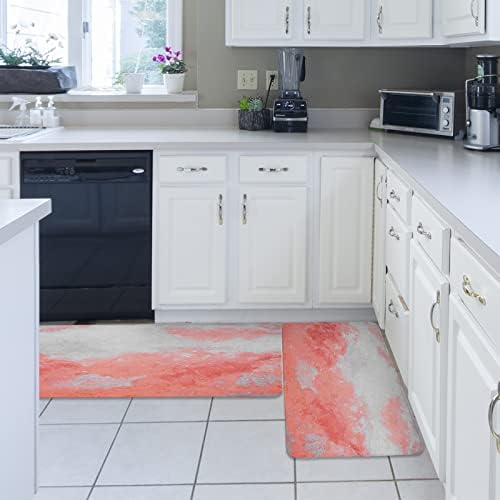 Pink Grey Paint Kitchen Rug Set 2PCS Non-Slip Mats