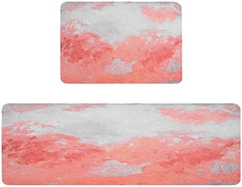 Pink Grey Paint Kitchen Rug Set 2PCS Non-Slip Mats