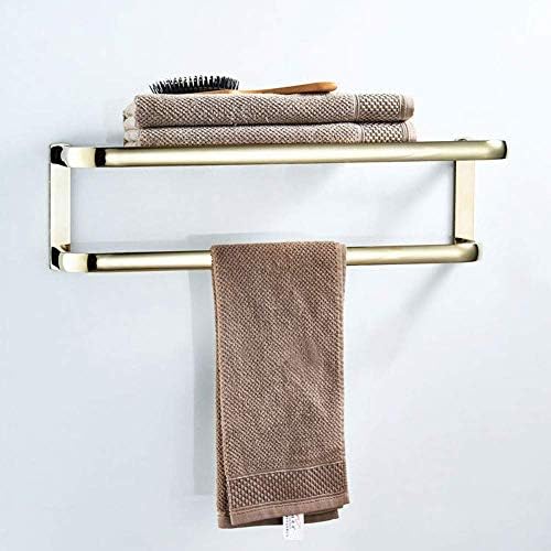 Simple Towel Rack Double Bathroom Shelf Brass Gold Easy to Install