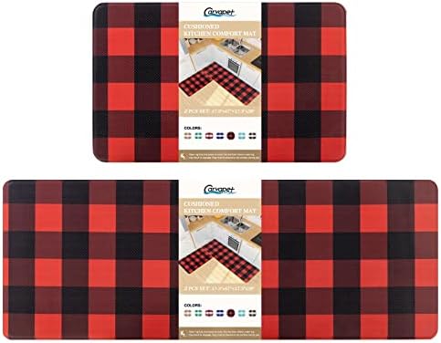 Double-Sided Anti-Fatigue Kitchen Rugs with Buffalo Plaid Design
