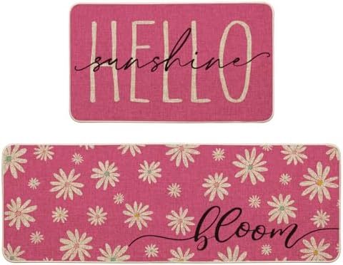 Artoid Mode Pink Daisy Hello Sunshine Kitchen Mats Set of 2