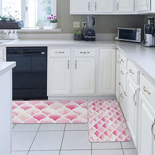 Ombre Pink Kitchen Rug Set - Soft Standing Mat for Kitchen Bathroom