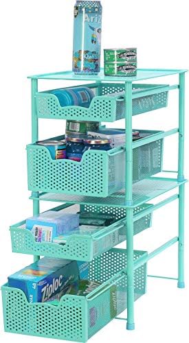 Simple Houseware 2-Tier Slide Organizer Turquoise - Compact Kitchen Storage Solution