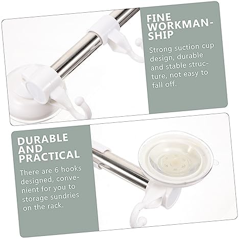 Space-Saving Suction Cup Towel Rack 6 Hooks Stainless Steel