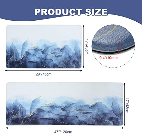 MAYHMYO Anti Fatigue Kitchen Mat Set of 2 Blue and Gold Design