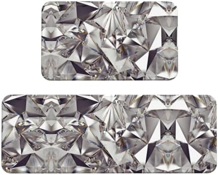 Glitter Abstract Diamond Crystal Pattern Christmas Kitchen Rugs Set of 2