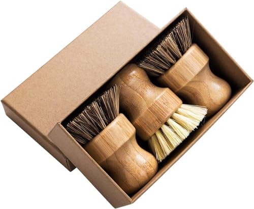 Bamboo Dish Scrub Brushes 3 Pack for Pots Pans and Vegetables