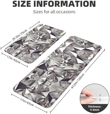 Glitter Abstract Diamond Crystal Pattern Christmas Kitchen Rugs Set of 2