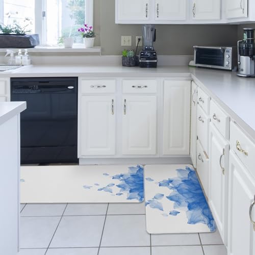Blue Ombre Kitchen Rugs - Absorbent Comfortable Durable Non-Slip Mats