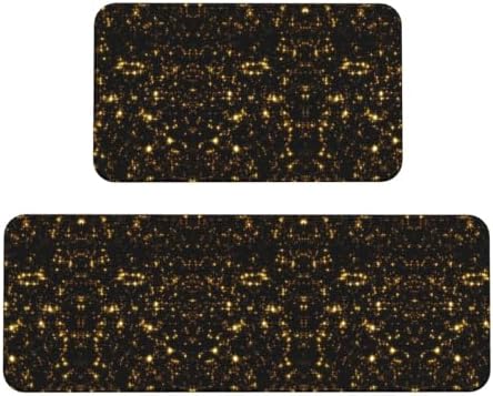 Gold Black Kitchen Floor Mat 2 Set Non-Slip Absorbent