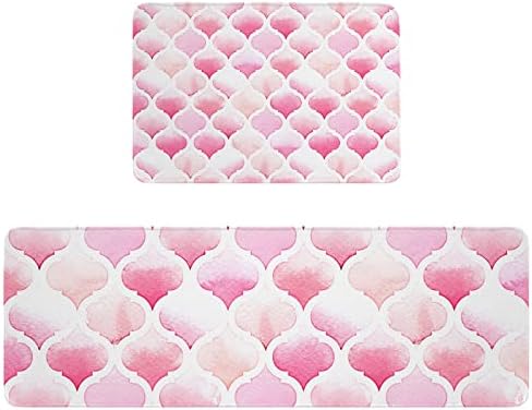 Ombre Pink Kitchen Rug Set - Soft Standing Mat for Kitchen Bathroom