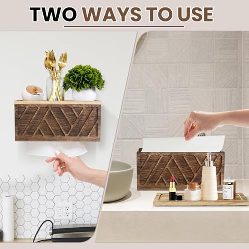 Wood Paper Towel Holder Wall Mount with Lid