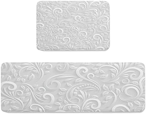 Libaoge Set of 2 Christmas Silver Pattern Kitchen Mats