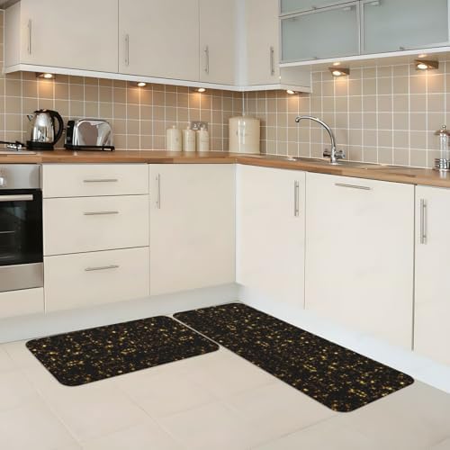 Gold Black Kitchen Floor Mat 2 Set Non-Slip Absorbent
