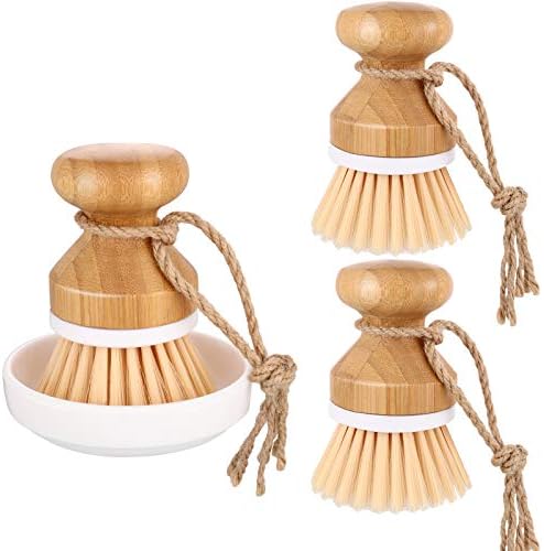 Bamboo Scrub brush set 3 withHolder Durable Kitchen tools